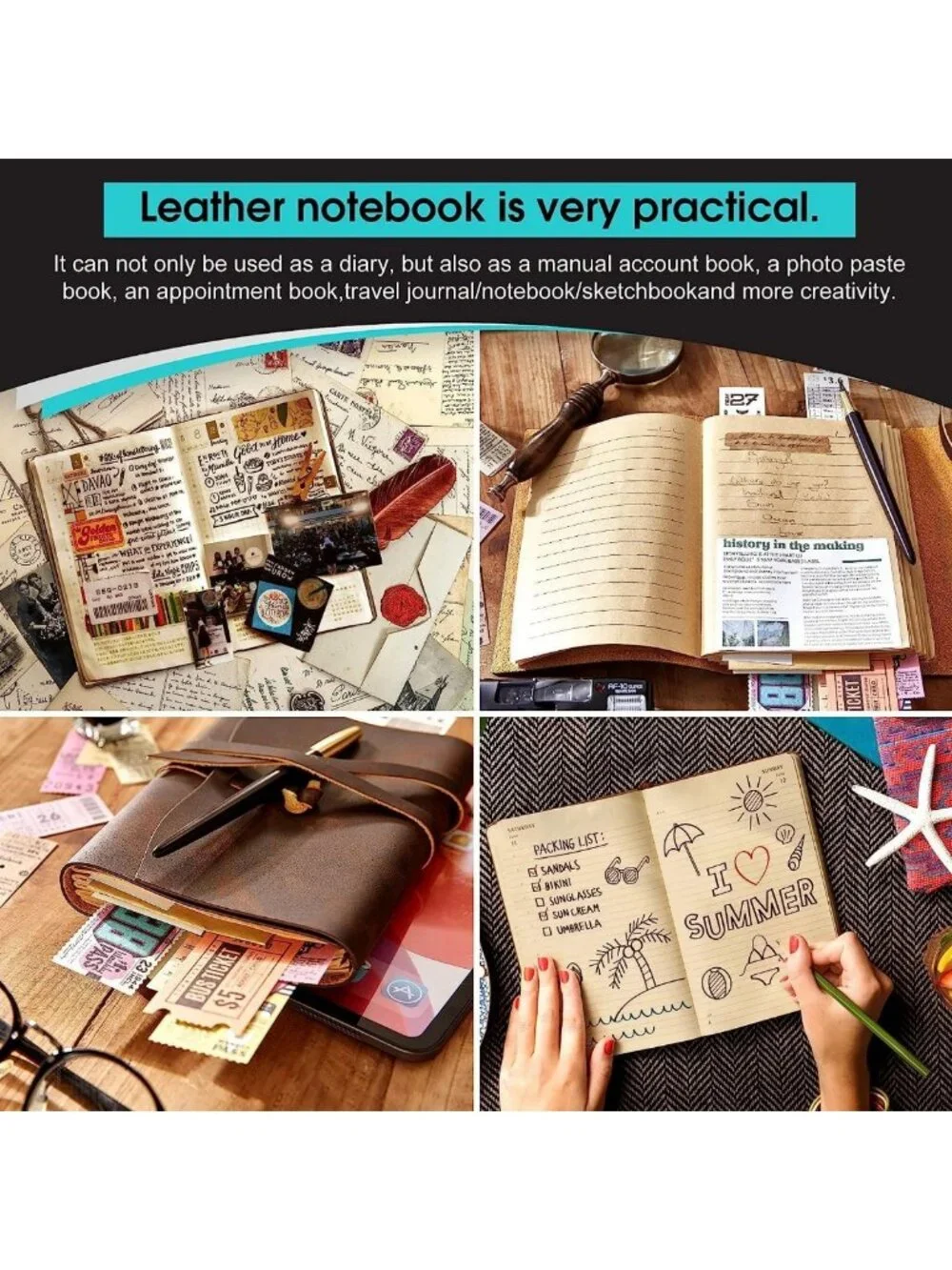 Genuine Leather Vintage Journal Notebook - 260 Pages, 5x7.1, Travel & Gift Idea